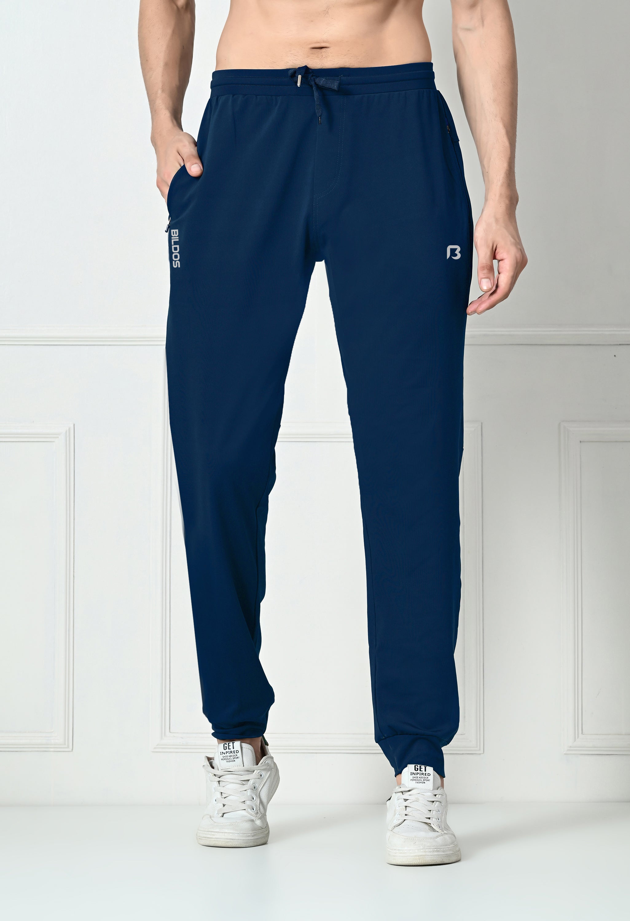 Bildos Super Stretchable Track Pant for Men with Zipper Pockets - Airforce blue