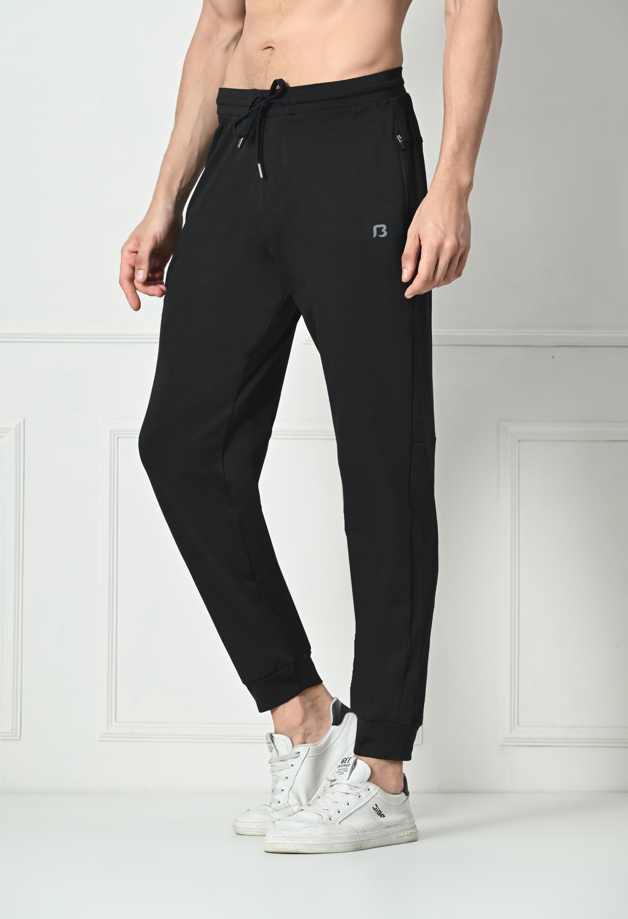 Bildos Super Stretchable Track Pant for Men with Zipper Pockets - Black