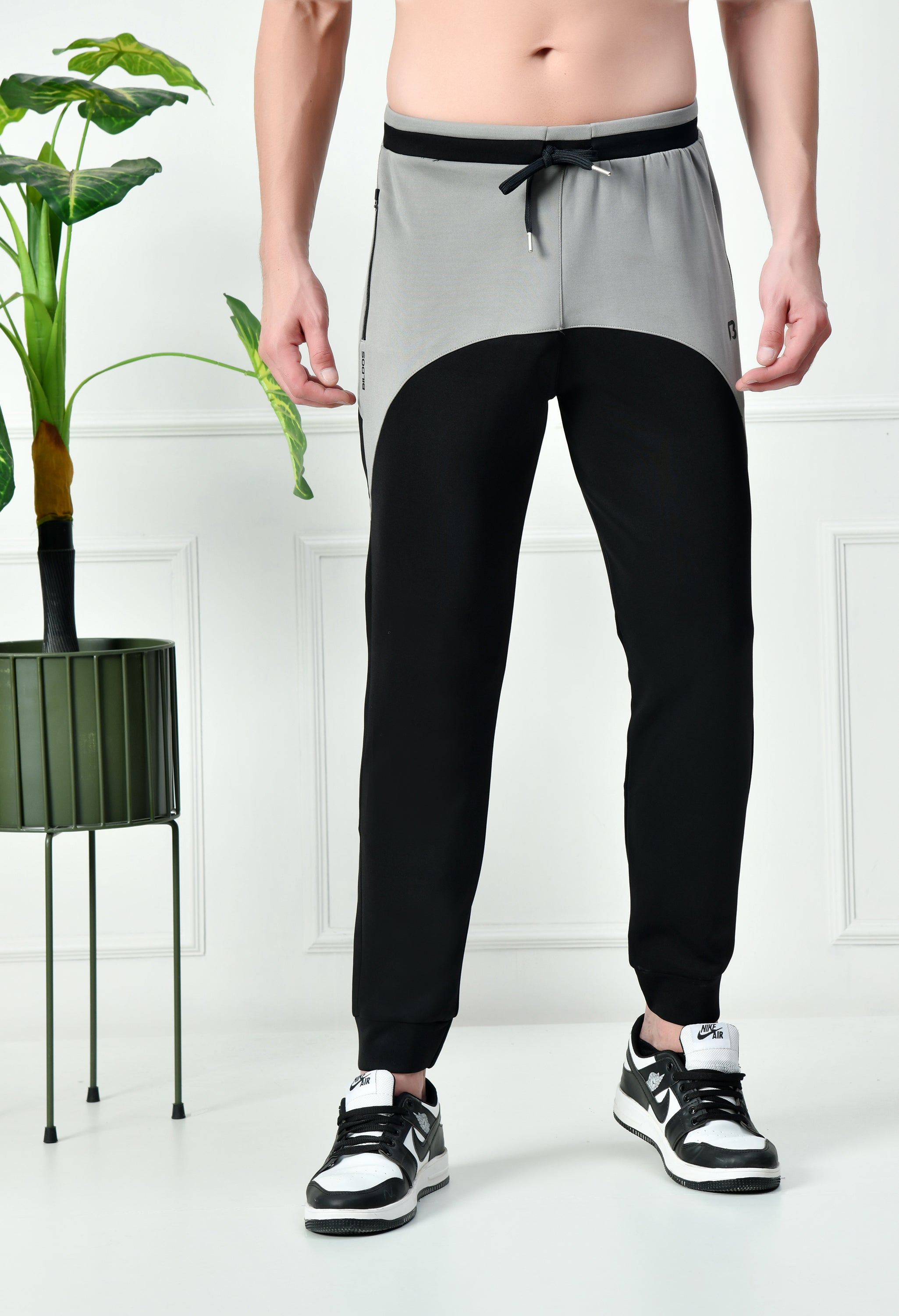 Bildos Super Soft, Smooth, Stretchable & Stylish Track Pants for Men with Zipper Pocket - Black & light grey