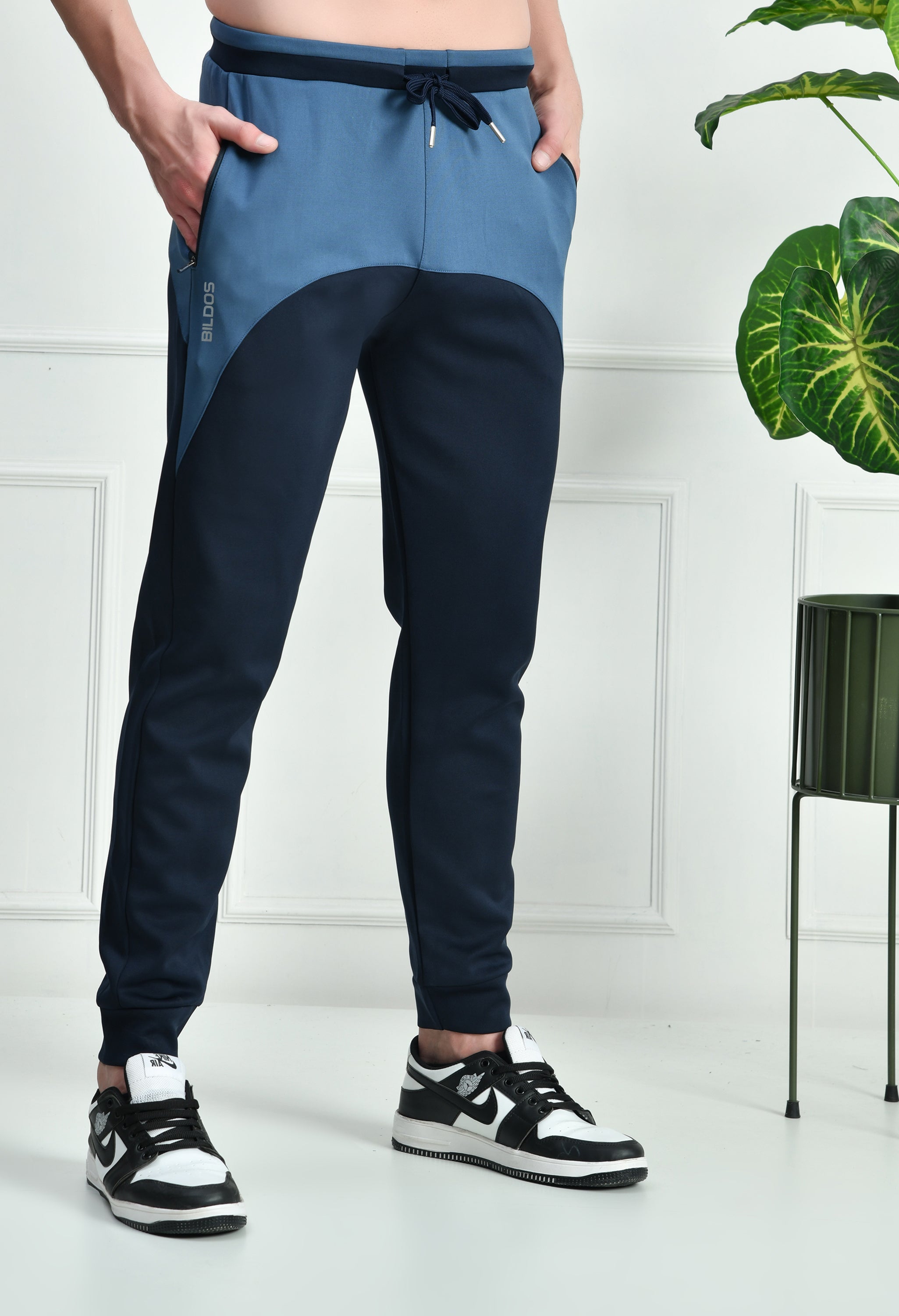 Bildos Super Soft, Smooth, Stretchable & Stylish Track Pants for Men with Zipper Pocket - Navy & Light grey