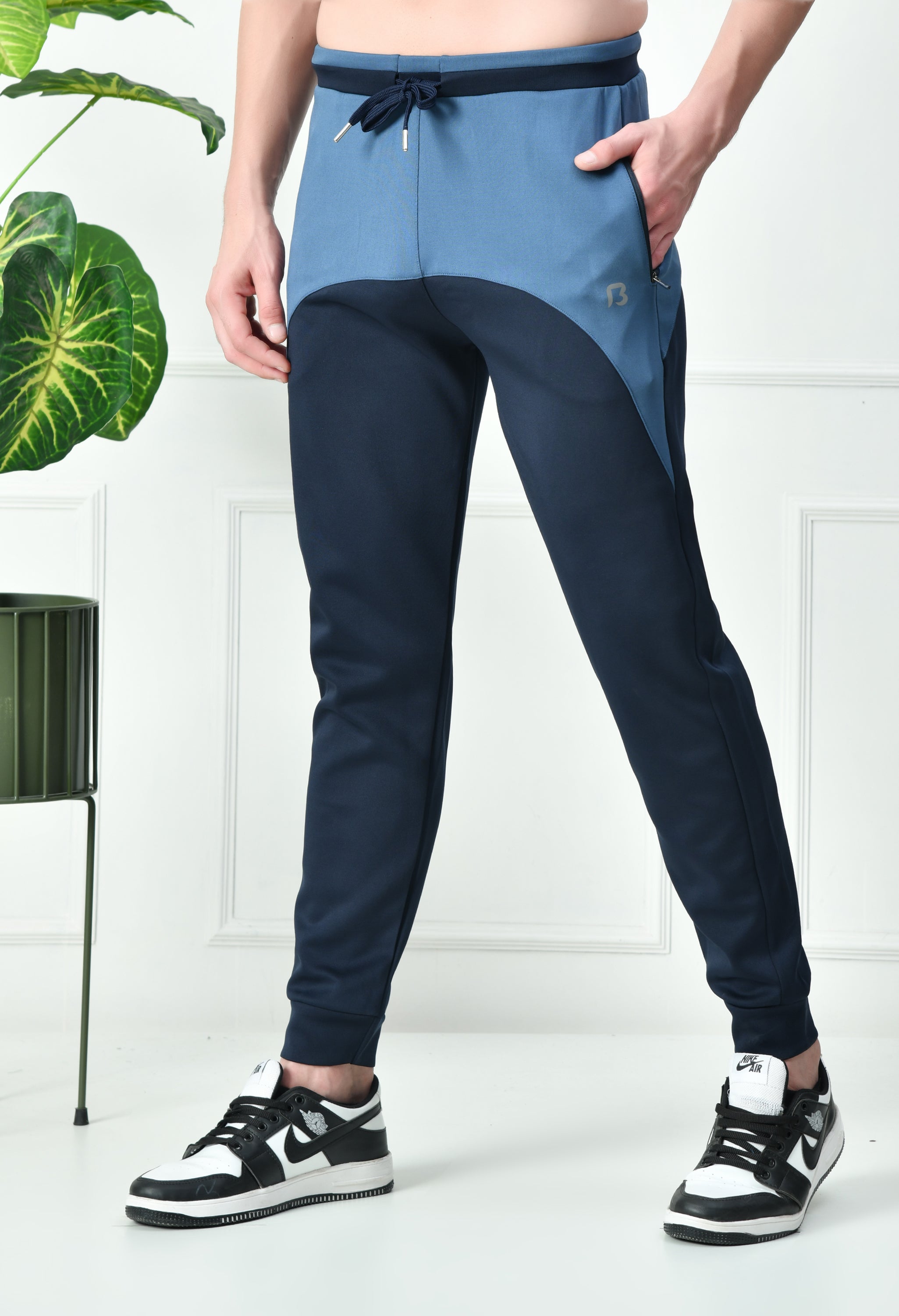 Bildos Super Soft, Smooth, Stretchable & Stylish Track Pants for Men with Zipper Pocket - Navy & Light grey