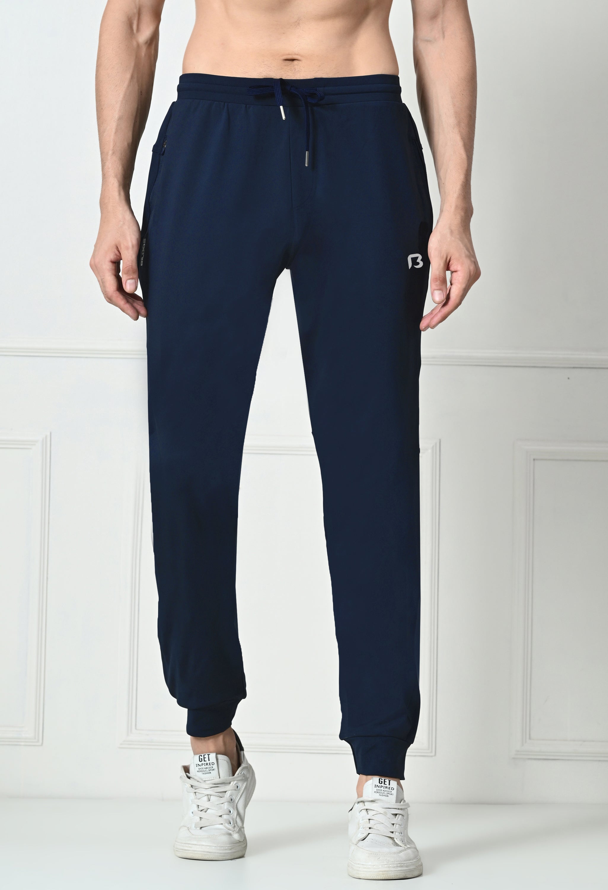 Bildos Super Stretchable Track Pant for Men with Zipper Pockets - Navy blue